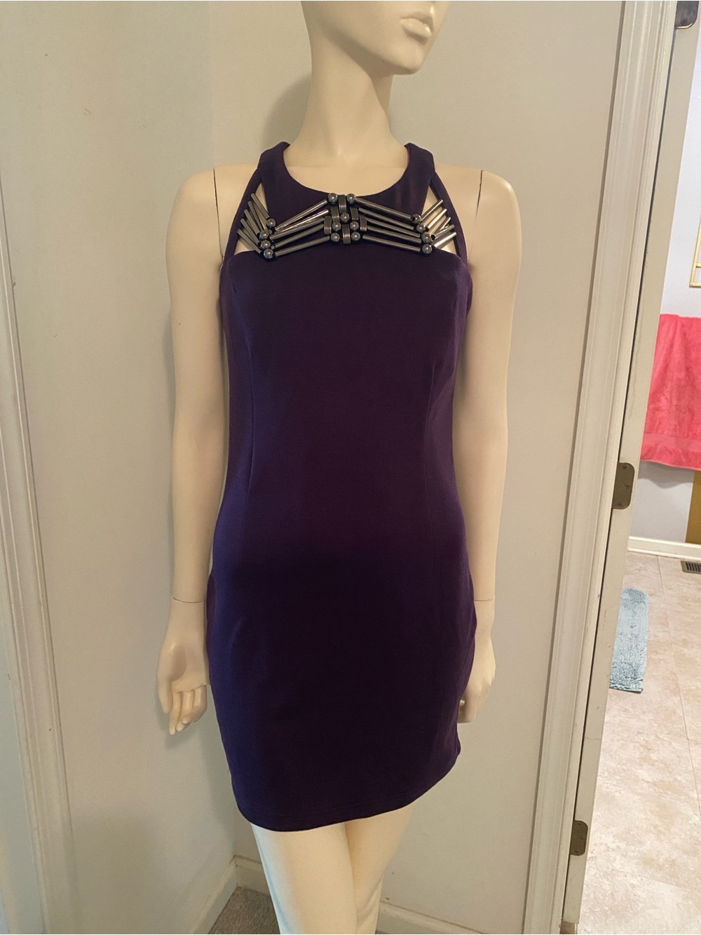 Nikibiki Purple Mini Dress with Metallic Neck Detail